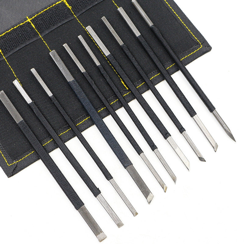 High Carbon Steel Stone Carving Tools Set 10pcs Engraving Sculpture Chisel Non Slip Handle Ideal for Soapstone Alabaster Plexiglass Craft