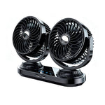 Fusika 12V 24V Dual Head Car Fan Dual USB Ports Brushless Motor 3 Speed Adjustment Auto Oscillation Universal Vehicle Cooling Fan