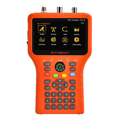 LinkMejor V8 Finder Pro2 TV Signal Finder Meter DVB-S/S2/S2X/T/T2/C Signal Receiver 4.3-inch LCD Dispaly H.265 Auto Calculate Angle 4000mAh Battery