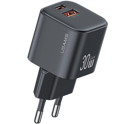 [GaN Tech] USAMS CC263 30W 2-Port USB Charger USB-A+USB-C Fast Charging Wall Charger Adapter EU Plug for iPhone 16 16 Pro 15 14 13 Pro Max for Huawei Pura X for Xiaomi 15pro for Samsung Galaxy S25 Ultra