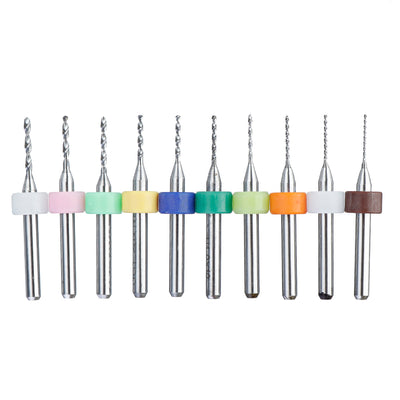 Drillpro 10Pcs 0.6mm-1.5mm Tungsten Carbide PCB Drill Bits Print Circuit Board Mini CNC Drilling Bit Set