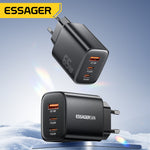 [GaN Tech] ESSAGER RC65WCF 65W 3-Port USB PD Charger USB-A+2USB-C PD3.0 QC4.0 PPS Fast Charging Wall Charger Adapter EU Plug for iPhone 17 17Pro Max 16 15 14 for Xiaomi 17pro for Huawei Mate XTs for SAMSUNG for OPPO