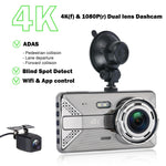 X20 4K Dual Dash Cam 4inch Touchscreen Car Camera with WiFi App 170° Wide Angle ADAS BSD Night Vision 24H Parking Monitor G-Sensor