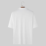 LinkMejor Mens Solid Textured Casual Short Sleeve Shirt Fashion V-neck Lapel Top for Male