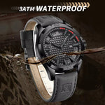 LinkMejor Men Casual Sport Watch Calendar Quartz Wrist Watch Waterproof Shock Resistant Men Watches Leather Strap