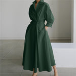 LinkMejor Women Fashion Autumn Sundress Elegant Women Lapel Neck Long Sleeve Solid OL Vestidos Robe Femme Long Shirt Dress Oversized