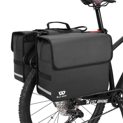 WEST BIKING 36L Bicycle Pannier Bag Waterproof Carbon Leather Bike Rack Trunk Handbag Outdoor Travel Cycling Rear Seat Cargo Bag