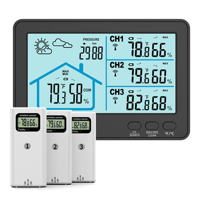 1-to-3 Wireless Weather Station Barometer Color LCD Screen Temperature Humidity Meter Freezing Point Reminder Rainproof Forecast Sensor