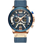 LinkMejor Chronograph Men Watch Casual Sports Fashion Calendar Analog Genuine Leather Wrist Watch