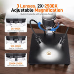 LinkMejor 10.1'' 3 Lens 2K Digital Microscope 2X-2500X Soldering Microscope for Electronics Repair Coin Microscope with IPS Screen Microscope