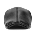 Collrown Men's Outdoor Leather Berets Forward Cap for Autumn Winter Casual Flat Peaked Hat