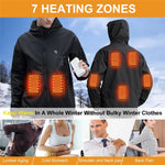 LinkMejor Unisex Heated Jacket - 7 Heating Zones, 3-Level Temperature Control, Windbreaker Thermal, High Neck Hooded Coat for Winter Outdoor Sport