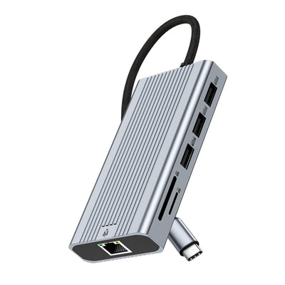 LinkMejor 10-in-1 Type-C Docking Station with USB3.0 USB2.0 4K HD*2 PD100W 1000M RJ45 SD&TF3.0 Multiports Splitter Adapter