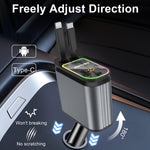 4 in 1 High Power 66W Super Fast Retractable Car Charger with Star Projector Night Light Car Mood Light for iOS and Android