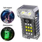 90° Rotatable Dual Light Source Mini LED Flashlight with UV Light COB Sidelight Fluorescent Shell Magnet Tail, USB Rechargeable Pocket Torch Light, Hat Clip Light, Power Display, Portable Work Light for Camping Fishing Walking