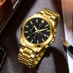 LinkMejor Men's Business Watch, Solid Stainless Steel Multi-function Chronograph Waterproof Watch