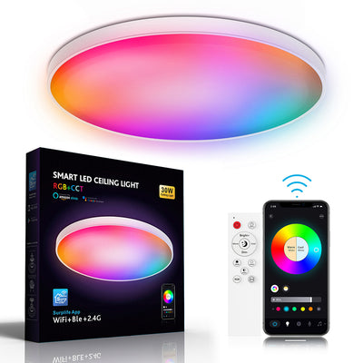 Elfeland 30W Smart RGB Ceiling Light with WiFi Bluetooth Remote Control Dimmable APP & Voice Control Compatible With Alexa Google Assistant