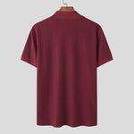 LinkMejor Mens Half-collar Solid Knitted pit-stripe Short Sleeve T-shirt