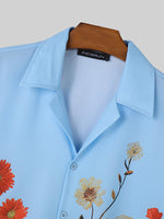 LinkMejor Men Shirts Fashion Flower Print Shirt Mens Summer Streetwear Lapel Short Sleeve Top Daily Casual Shirts S-5XL
