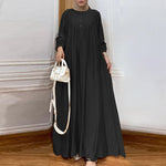LinkMejor Women Abaya Casual Maxi A-Line Sundress Kaftans Lantern Sleeve O-Neck Plain Dress