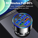100W 6-Port USB PD Car Charger Adapter 4USB-A+2USB-C PD QC3.0 Support FCP VOOC Fast Charging with Blue LED Display for iPhone 16 15 14 13 Pro for Huawei Nova Flip for Samsung Galaxy Z Flip6 for Xiaomi Civi 4 Pro
