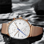 LinkMejor Men's Watches Luxury Fashion Large Dial Watches Stainless Steel Quartz Watch Waterproof Chronograph Business Casual Wristwatch