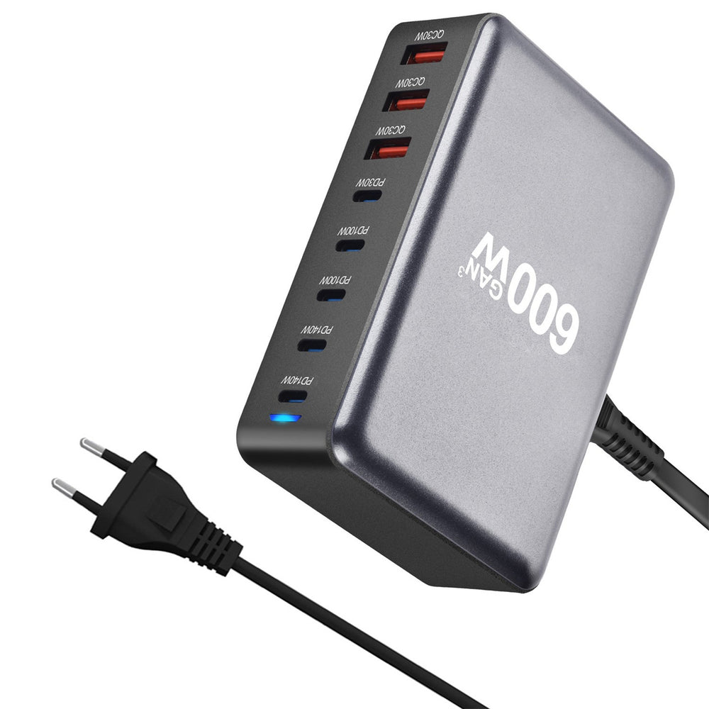[GaN Tech]LinkMejor YMX-600W 600W 8-Port USB PD Charger 5USB-C+3USB-A QC PD3.1 Fast Charging Desktop Charging Station EU Plug US Plug for iPhone 16 15 Plus 14 13 12 Pro for Huawei Mate XT for Xiaomi 15pro for Oppo A5 Pro