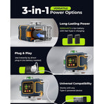 EU US Direct CIGMAN CM-S04 16 Lines Green Beam Laser Level 4x360° Self Leveling LCD Display 30m Range Rechargeable Battery IP54 Outdoor Pulse Mode Tool