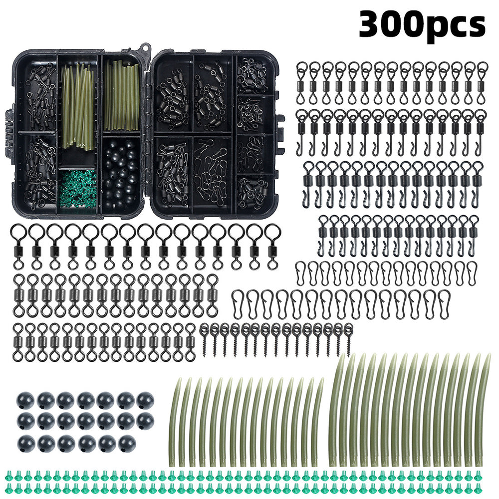 Anmuka 300pcs Carp Fishing Tackle Kit with Quick Change Rolling Swivels Speed Links Anti-winding Sleeves Hook Stops Beads Screws Rigs Fishing Accessories