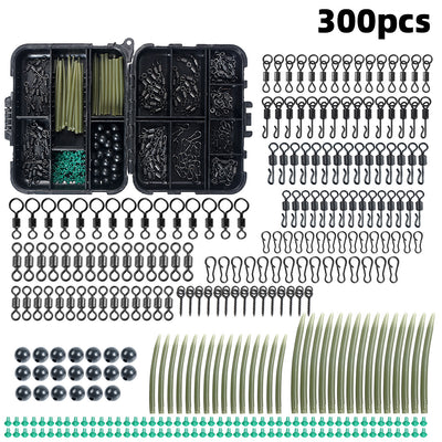 Anmuka 300pcs Carp Fishing Tackle Kit with Quick Change Rolling Swivels Speed Links Anti-winding Sleeves Hook Stops Beads Screws Rigs Fishing Accessories
