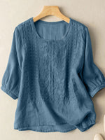 LinkMejor Women Daily Casual 3/4 Length Sleeve Blouses Solod Color Shirts