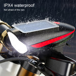 Cansses 3 in 1 Solar Bike Headlight XPE Lamp Beads 1200mAh Battery Waterproof 3 Light Modes with 120db Horn for Night Cycling
