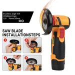 Brushless Motor 3 Inch Cordless Angle Grinder 550W High Power Grinding and Cutting Tool Rechargeable Lithium Battery Pack 19500 RPM Compact Design