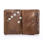 LinkMejor Men's Genuine Leather RFID Wallet Short Trifold Design Hasp Zipper Closure Card Holder Coin Pocket Money Purse