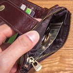 LinkMejor Cow Leather Men Wallet Short with Chain Multi Card Slot Double Zipper Business Retro Coin Purse Holder Credit Card Organizer Stylish Male Money Clutch Bags