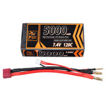 LinkMejor 7.4V 5000mAh 120C 2S Lipo Battery T Deans Plug Hard Case for RC Car