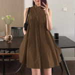 LinkMejor Women Elegant Stand Collar Sundress Sleeveless A-Line Midi Party Prom Dress