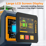LinkMejor CM-S03 Laser Level 12 Lines LCD Display Green Beam 3x360° Self Leveling Tool IP54 Rechargeable Battery Remote Control for Construction Alignment