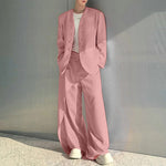 LinkMejor Mens Solid Color Long Sleeve Two-Piece Outfit Collarless Blazer & Suit Pants Men's Fashion Set