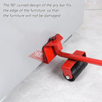 Furniture Lifter Mover Set with Universal Wheel Heavy Duty 400kg Capacity Red Compact Roller Bar Hand Tools for Easy Efficient Moving