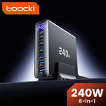 [GaN Tech] Toocki TCT240-33 240W 6-Port USB PD Charger with Smart Digital Display 2USB-A+4USB-C PD3.1 Fast Charging Desktop Charging Station EU Plug for iPhone 17 17Pro 16 Pro Max 15 14 for Xiaomi 17pro for Huawei Mate XTs