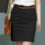 LinkMejor Women Street Fashion OL Work Skirts Side Pockets Plain Zipper Commute Mini Pencil Overskirts
