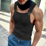 LinkMejor Mens Solid Knit Textured Sleeveless Vest Fashion Solid Color Metal Button Strap Tank Top for Men