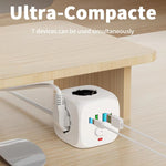 C13 Power Strip Wall Socket Extender with 2 Meter Extension Line 3 AC Outlets 2 USB Ports And 2 Type-C 7-in-1 EU Plug Charger Switch