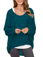 LinkMejor Plus Size Womens T-shirt Long Bat Sleeve Round Neck Loose Solid Color Pullover Plus Size Casual Shirt T-shirt