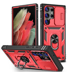 Multi-layers Shockproof Mobile Phone Case with Metal Patch Ring Holder Hard PC+TPU Protective Case for Samsung Galaxy S23 Ultra