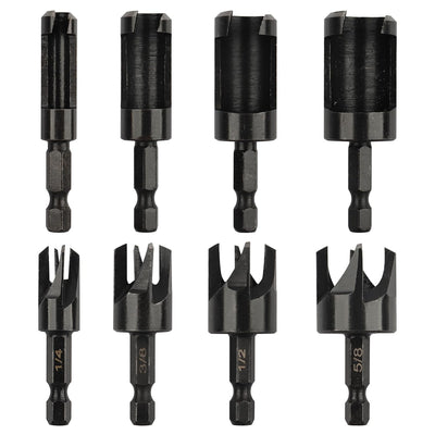 8pcs Wood Plug Cutter Drill Bit Set Cobalt Steel Plug Cutter Set Hex Shank Design 1/4 3/8 1/2 5/8 Inch Woodworking Tools High Precision Wear Resistant