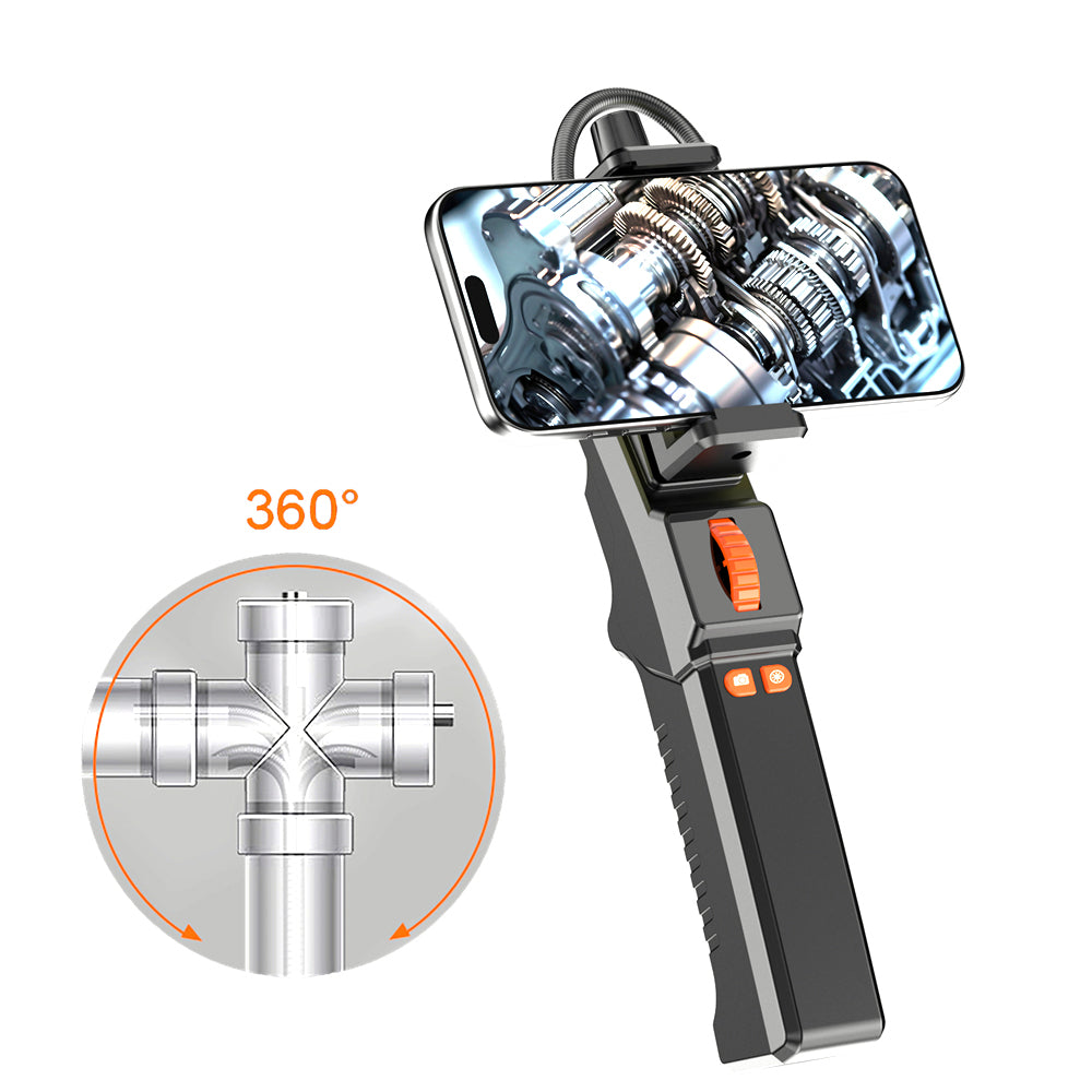 360 Rotation Inspection Camera HD 2MP Endoscope IP67 Waterproof 1m Cable LED Lights Android/iPhone Compatible Visual Image Video Recording Capabilities