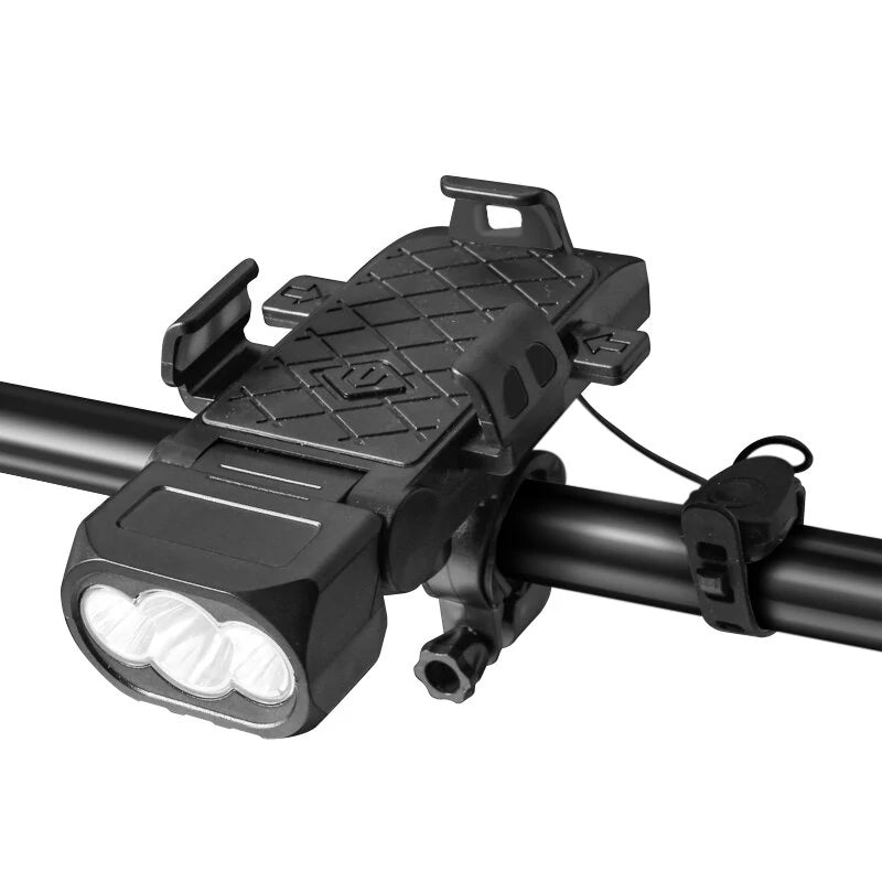 3 in 1 500LM Brightness Bike Headlight 3000mAh Battery IPX6 Waterproof 3 Light Modes 120° Rotation Phone Holder with 120dB Horn for Night Cycling