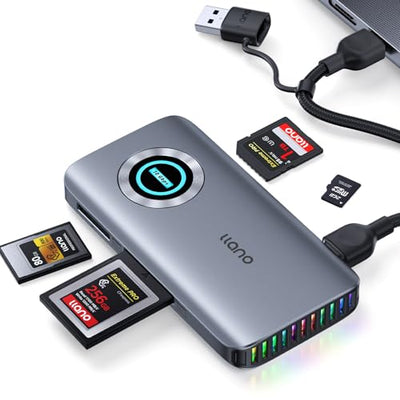 Llano R604 4-in-1 High-Speed Card Reader USB 3.2 Gen 2 10Gbps Aluminum Alloy CFe A/B SD TF Slot Heat Dissipation RGB Indicator Plug and Play for Photographer